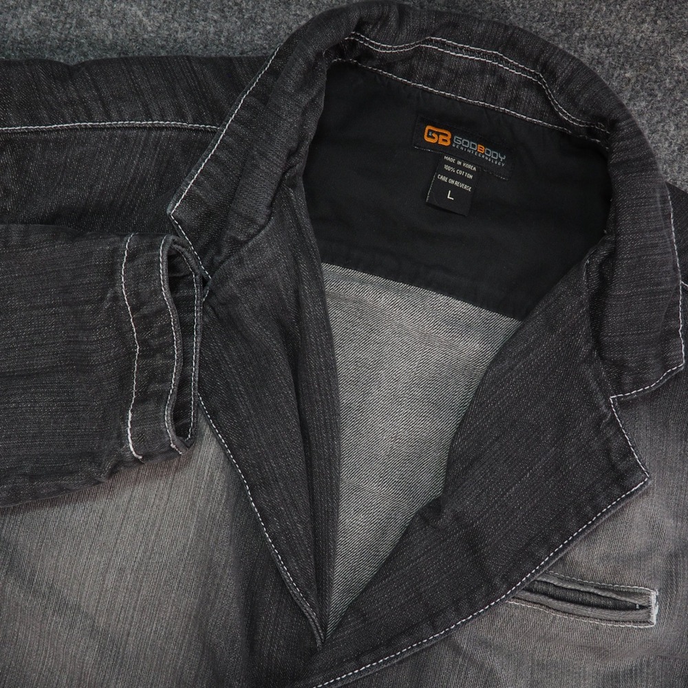 Godbody Denim Blazer Mens Large Black Faded Contrast Stitch Y2K Jacket